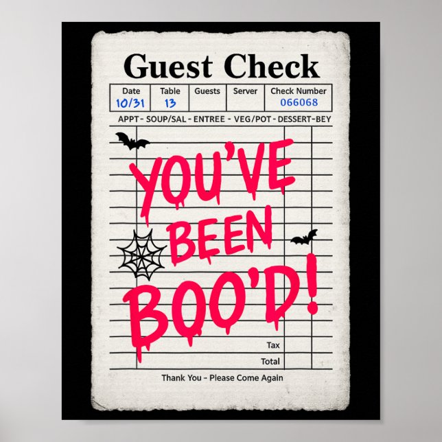 Affiche Drôle Halloween Chèque d'invité Vous avez été Boo' (Devant)