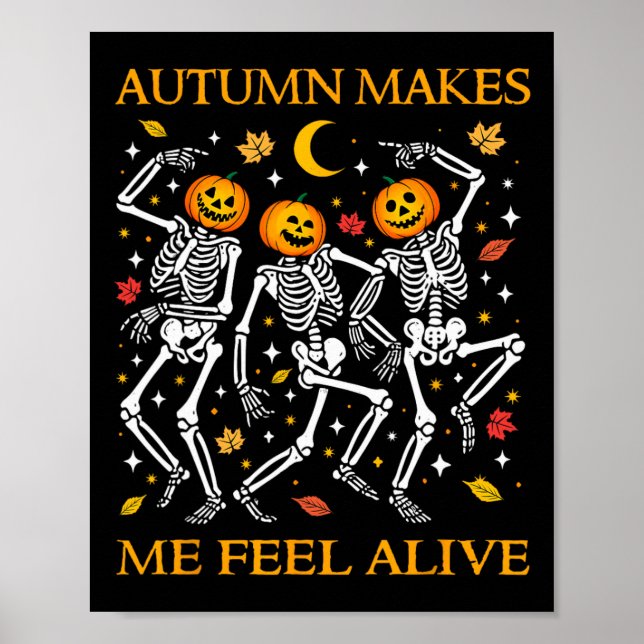 Affiche Drôle Halloween Danser Skeletons Pun Automne Autom (Devant)