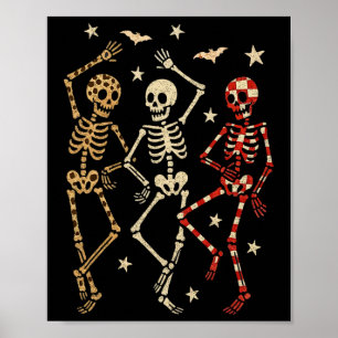 Affiche Drôle Halloween Éffrayants os Crâne Danser Cadeau 