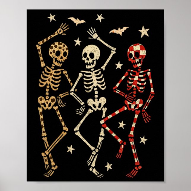 Affiche Drôle Halloween Éffrayants os Crâne Danser Cadeau  (Devant)