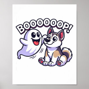Affiche Drôle Halloween Ghost Husky Chien Boop Silencieux