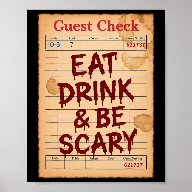 Affiche Drôle Halloween Guest Check Manger Boire Et Être E (Devant)