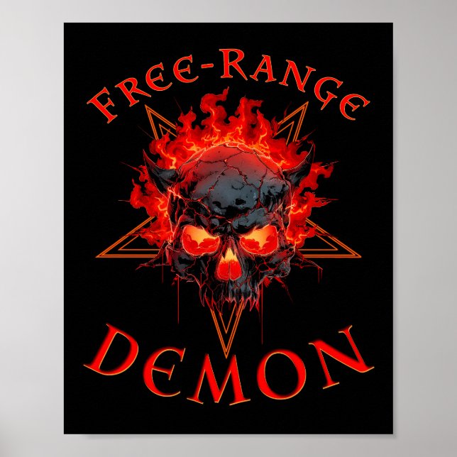 Affiche Drôle Halloween Hell Demon Crâne - Gothique Horreu (Devant)