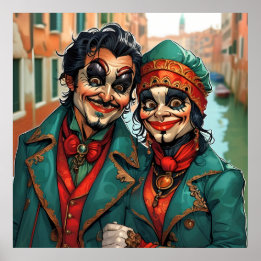 Affiche Drôle Halloween maquillage Couple caricature face