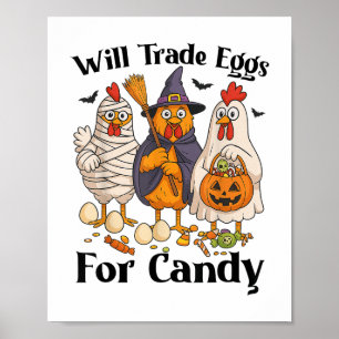 Affiche Drôle Halloween Poulet Eglise Pour Candy Trick