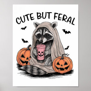 Affiche Drôle Halloween Raccoon Avec Ts Citrouille - Cute 