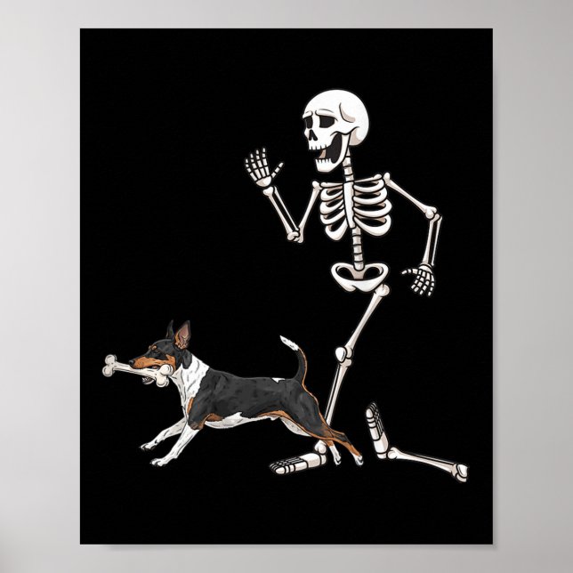 Affiche Drôle Halloween Rat Terrier Et Squelette (Devant)