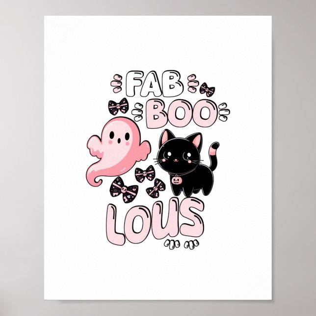 Affiche Drôle Halloween rose Fantôme Spooktacular Chat Fab (Devant)