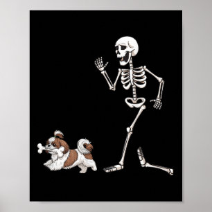 Affiche Drôle Halloween Shih Tzu Et Skeleton