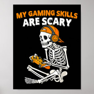 Affiche Drôle Halloween Skeleton Gamer compétences de jeu 