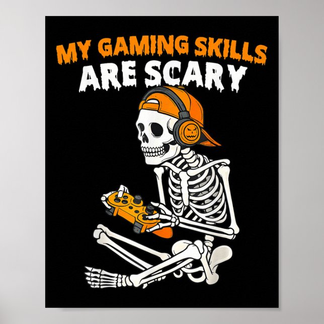 Affiche Drôle Halloween Skeleton Gamer compétences de jeu  (Devant)