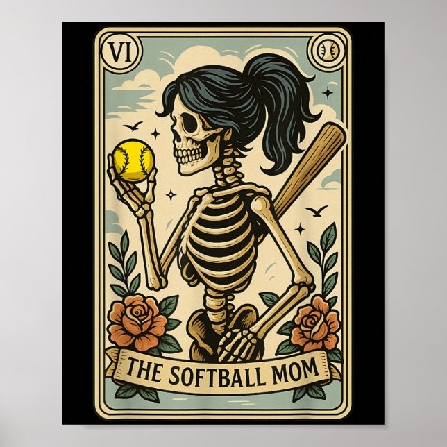 Affiche Drôle Halloween softball maman maman Skeleton Taro (Devant)