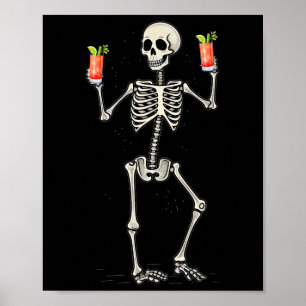Affiche Drôle Halloween Squelette Boire Bloody Mary Tail