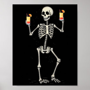 Affiche Drôle Halloween Squelette Boire Tequila Sunrise