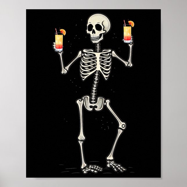 Affiche Drôle Halloween Squelette Boire Tequila Sunrise (Devant)