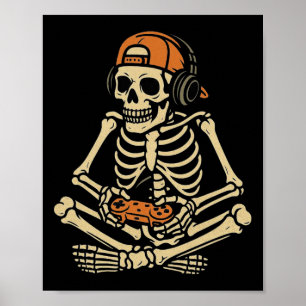 Affiche Drôle Halloween Squelette Joueur Vidéo Joueur Garç