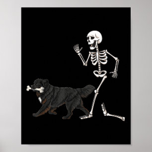 Affiche Drôle Halloween Terre-Neuve Et Squelette