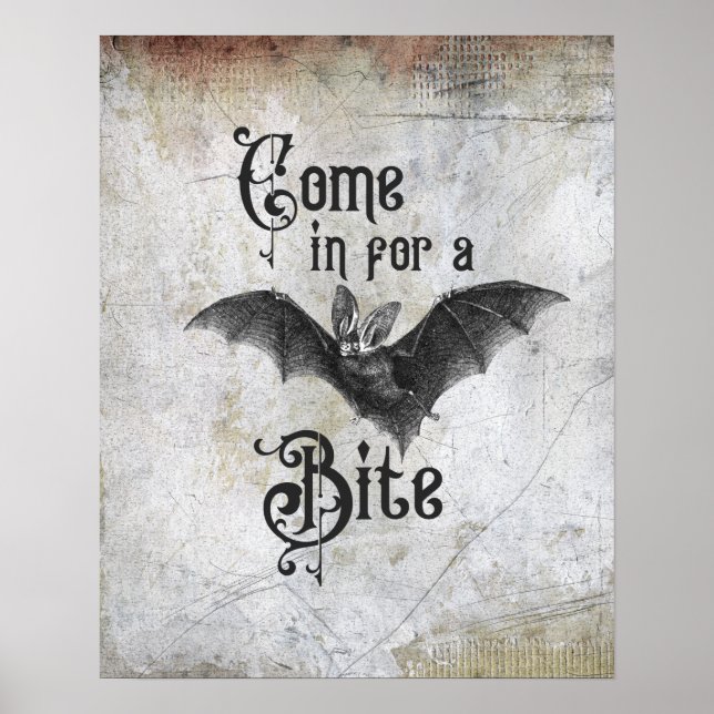 Affiche Drôle Halloween Vampire Bat Venez pour un Bite (Devant)