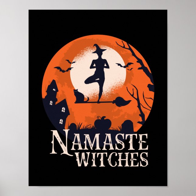 Affiche Drôle Halloween Yoga Lover Namaste sorcières (Devant)