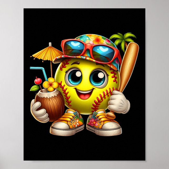 Affiche Drôle Hawaii Softll Ll Hawaïen Tropical Été Va (Devant)