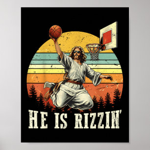 Affiche Drôle Il Est Rizzin Jésus Jouant Basketball Christ