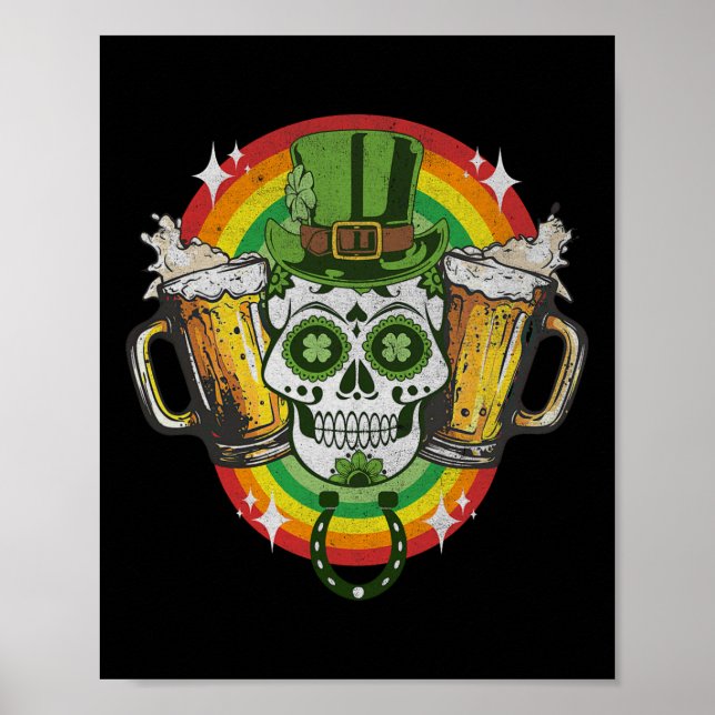 Affiche Drôle Irlandais Skull Jour de la Saint Patrick Bee (Devant)