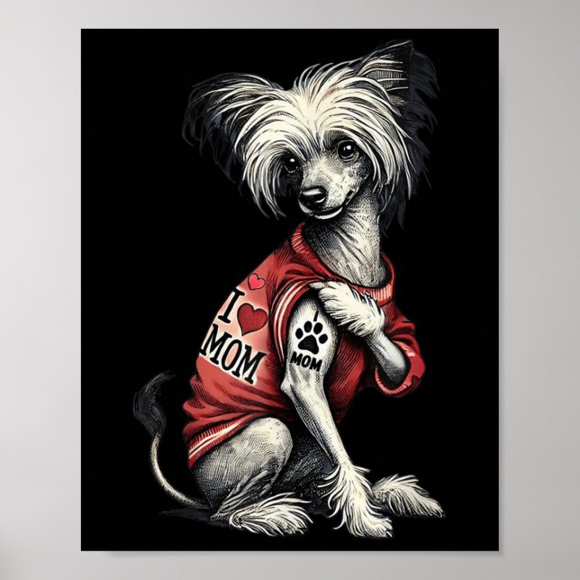 Affiche Drôle J'Aime Maman Tatouage Chinois Crested Maman  (Devant)