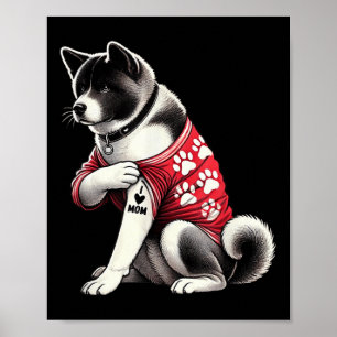 Affiche Drôle J'Aime Maman Tattoo Akita Maman Pour Les Fem
