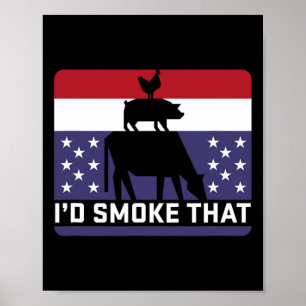 Affiche Drôle je fumerais ce barbecue Retro Grilling Bbq