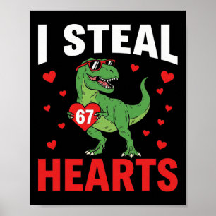 Affiche Drôle Je vole des cœurs 67 Saint-Valentin Dinosaur