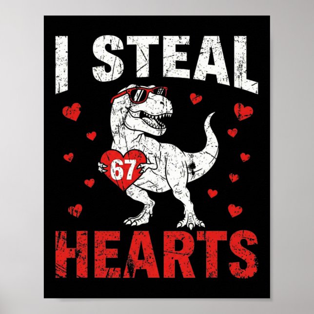 Affiche Drôle Je vole des cœurs 67 Saint-Valentin Dinosaur (Devant)