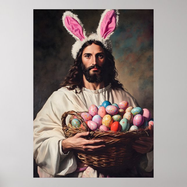 Affiche Drôle Jésus Christ Lapin de Pâques Oreilles Mème (Devant)