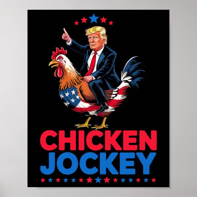 Affiche Drôle Jockey de poulet Trump Mème (Devant)