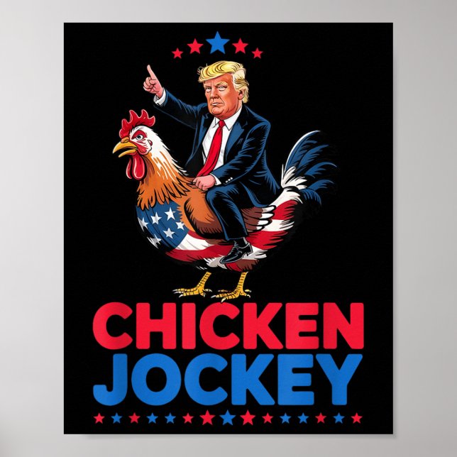 Affiche Drôle Jockey de poulet Trump Mème (Devant)