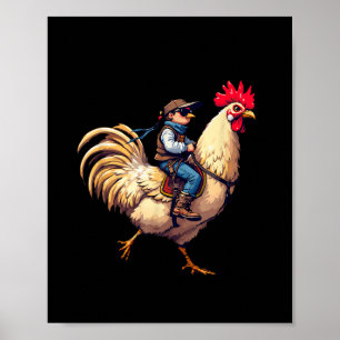 Affiche Drôle Jockey Pixel Riding Jockey Poulet Sur Un Chi