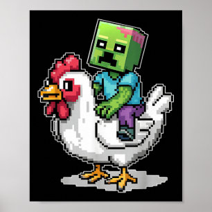 Affiche Drôle Jockey Pixel Riding Jockey Poulet Sur Un Chi