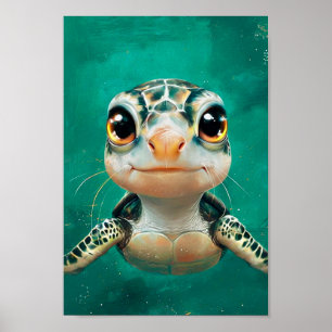 Affiche Drôle jolie tortue verte
