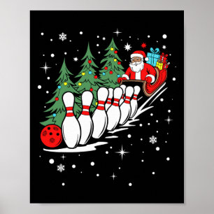 Affiche Drôle Joueur de Bowling Xmas Lights Père Noël Bowl