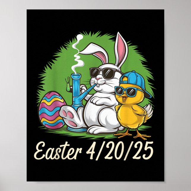 Affiche Drôle Joyeux lapin de Pâques Fumer les mauvaises h (Devant)
