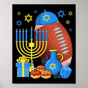 Affiche Drôle Juif Football Ball Menorah Happy Hanoukka