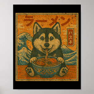 Affiche Drôle Kawaii Ramen Husky Nouilles Japonaises Husky