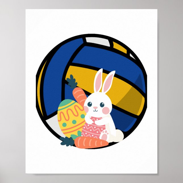 Affiche Drôle Lapin De Pâques Avec Balle De Volley (Devant)