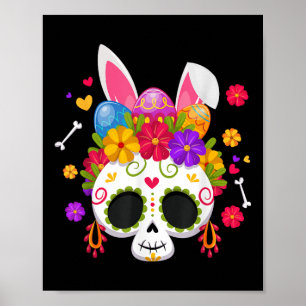 Affiche Drôle Lapin de Pâques Sugar Crâne Rabbit Oreilles