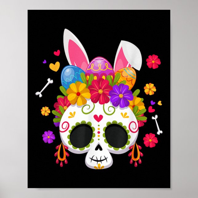 Affiche Drôle Lapin de Pâques Sugar Crâne Rabbit Oreilles  (Devant)