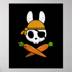 Affiche Drôle lapin lapin de Pâques Pirate crâne et carott