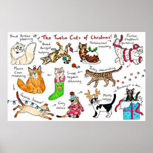 Affiche Drôle Les Douze Chats De Noël