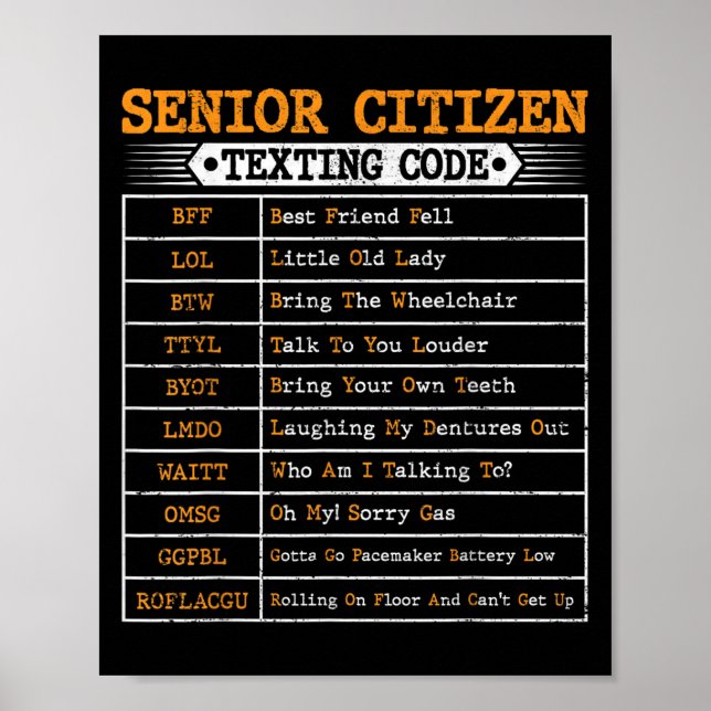 Affiche Drôle Les Personnes Âgées Texter Le Code Pour Les  (Devant)