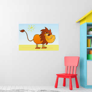 Affiche Drôle Lion caricature dans le soleil Safari animal