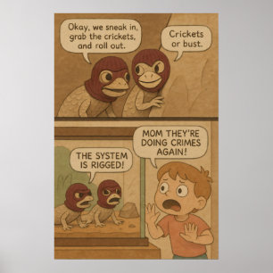 Affiche Drôle Lizard Crime Heist Comic - Crickets ou Bust!
