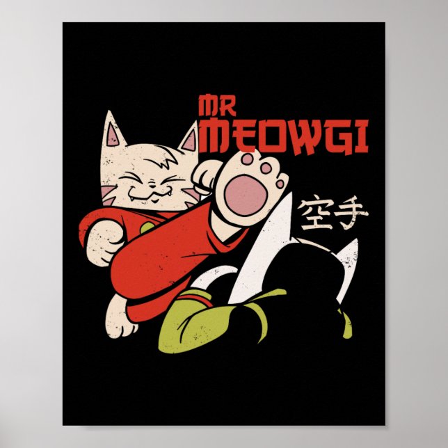 Affiche Drôle M. Meowgi Karate Chat Meow Design Hommes Fem (Devant)